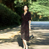 Womens Cherry Print Silk Dress One Piece Silk Wrap Dress Silk Midi Dress